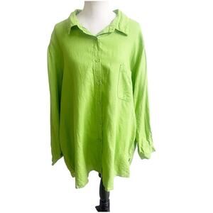 Bridgewater Studio 100% Linen Long Sleeve Button Down Plus Size 3X Green